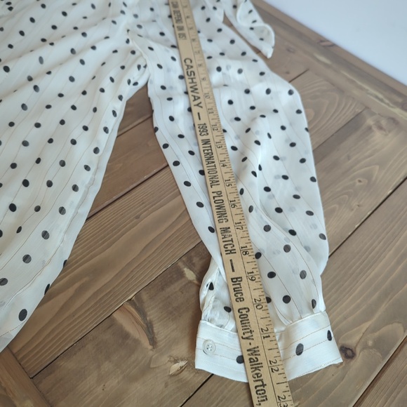 Vintage 70s Polka Dot Striped  Neck Tie Blouse Sheer Secretary Top - Picture 11 of 13